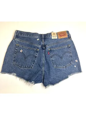 New Levi's Size 31 501 Original Shorts Floral Embroidered Medium Wash thumbnail 5