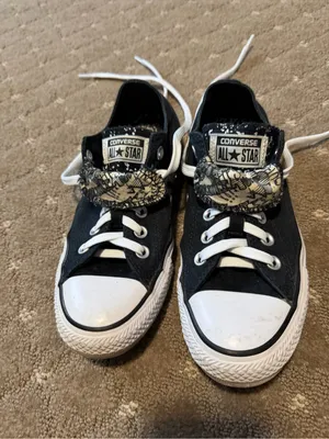 Converse Women’s Black & White Low Top Sneakers with Patterned Tongue thumbnail 3