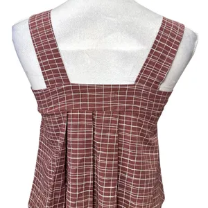 Torio Mauve Pink Grid Check Square Neck Tank Top Sleeveless A Line S Casual Boho thumbnail 6