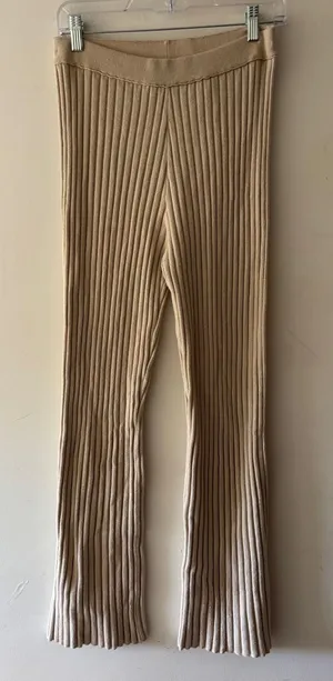 Aerie Beige Ribbed Knit Flare Pants thumbnail 1