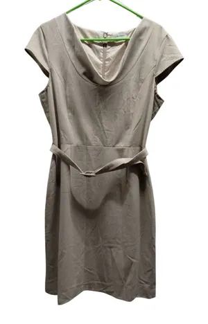 Calvin Klein Women's Size 6 Cowl Neck Cap Sleeve Cocktail Belted Dress Beige thumbnail 1