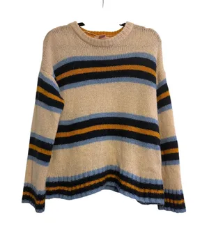 Urban Outfitters Striped Crew Neck Sweater Cream‎ Blue Yellow Navy M Medium thumbnail 1