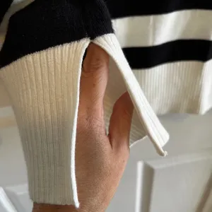 Wiholl Striped Knit Sweater Mock Neck‎ Ivory and Black NWT thumbnail 6