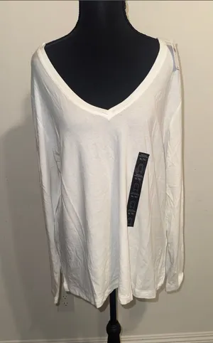 Banana Republic White V-Neck Long Sleeve Tee thumbnail 1