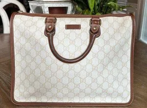 Gucci Cream and Brown Tote Bag with Signature GG Monogram thumbnail 1