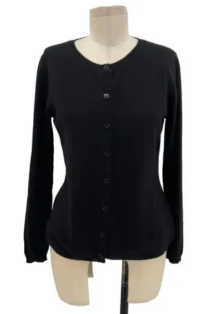 Qi Cashmere Classic Long Sleeve Cardigan Sweater Black Size Small‎ thumbnail 1