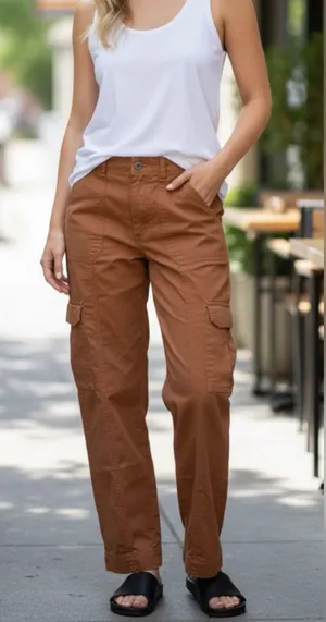 Abercrombie and Fitch baggy cargo utility pants tan brown size 27 or 4 Y2K style thumbnail 1