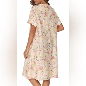 Women's Cottagecore Nightgown Romantic Embroidered Sleepwear Short Sleeve Large thumbnail 3