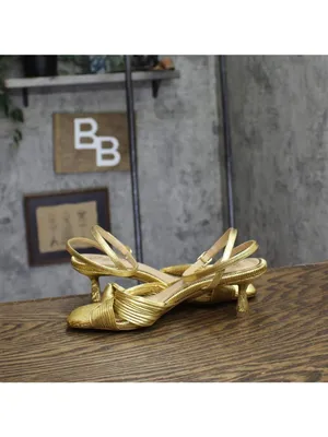 Jewel Badgley Mischka True Kitten Heel Sandals Wrap Strap Gold Yellow 6.5M thumbnail 7