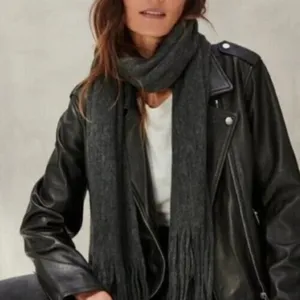 Lucky Brand Heather Dark Grey Brushed Knit‎ Fringe Long Scarf Soft Wrap New NWT thumbnail 1