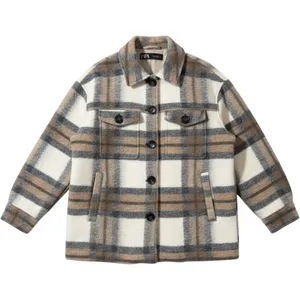 Zara Women Wool Blend Shacket S White Tan Gray Plaid Oversized Shirt Jacket thumbnail 1