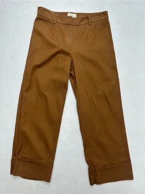 Sézane Paris Wide Leg Pants Brown Camel Size 38 US 6 Lyocell Blend Cuffed Hem⁠ thumbnail 1