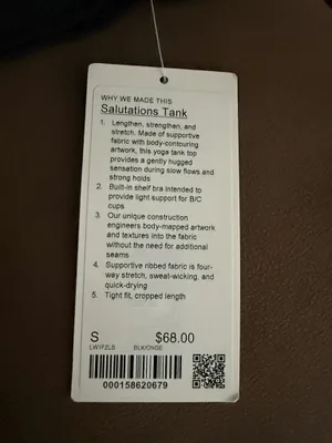 Lululemon Salutations Tank – NWT – Size Small thumbnail 6