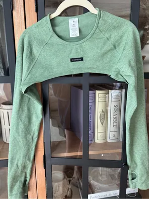 Ryderwear Excel Seamless Super Cropped top long sleeve arms cover sage thumbnail 1