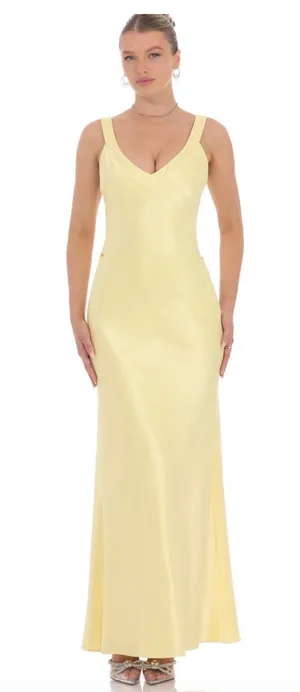 Satin Open Back Maxi Dress in Yellow thumbnail 1