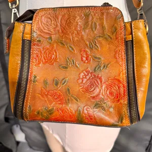 Vintage Leather Women's Purse Floral Embossed Crossbody Bag Small Shoulder Brown thumbnail 12