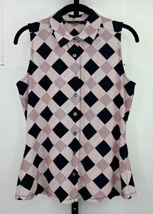 Y2K Tommy Hilfiger Sleeveless Button Front Top Womens Small Plaid Stretch Preppy thumbnail 1
