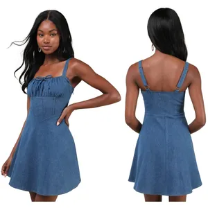 Lulus Considered Charisma Blue Chambray Bustier Mini Dress XL HD5162 NWT thumbnail 2