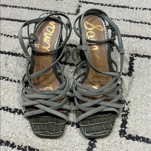 Sam Edelman Daffodil Croc Strappy Heel Sandal in Mineral Green Suede NEW thumbnail 8