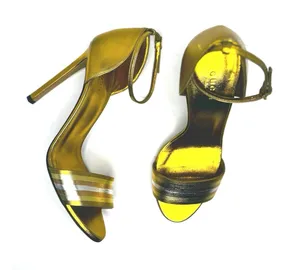 Gucci Cara Gold Metallic Leather Strappy High Heel Sandals EU 38 thumbnail 1