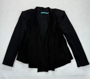 Alice + Olivia‎ Black Lamb Leather wool Combo Drape Front Jacket Blazer XS READ thumbnail 1