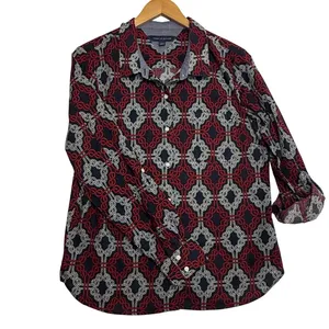 Tommy Hilfiger‎ Top Sz L Abstract Patriotic Print Button Up Shirt Preppy Casual thumbnail 3