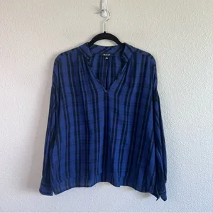 Madewell Highroad‎ Popover Shirt in Chelton Plaid Black Blue thumbnail 2