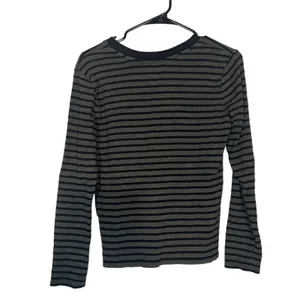 Lauren Ralph Lauren Gray & Black Striped Long Sleeve Henley Blouse Women Sz M thumbnail 2