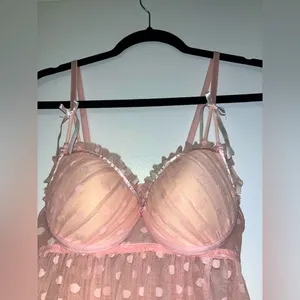 Romantic Sheer Pink Polka Dot Babydoll Lingerie – Size Large‎ thumbnail 4
