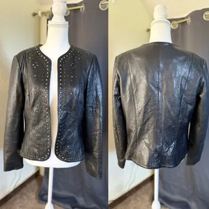 Reba Leather Studded Jacket M Black Y2K Western Rockstar Moto Indie Sleaze thumbnail 3