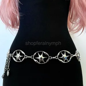 Silver Liquid Chrome Y2K Starburst Chain Belt, Fits 26-44 Inches, X7GA1372 thumbnail 1