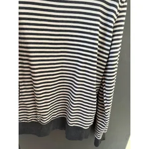 BKE Womens Striped Asymmetrical Button Neck Hoodie Sweatshirt Grey‎ White Large thumbnail 5