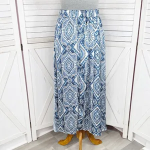 Metrowear Satin Mosaic Print Midi Skirt Blue White‎ Medium thumbnail 4