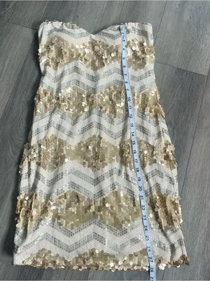 As You Wish Gold Sequin Strapless Mini Dress Chevron Party Size Large thumbnail 9