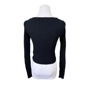 Abercrombie & Fitch Twist Front Ribbed Tank Sweater Cropped Black SMALL Y2k SALE thumbnail 3