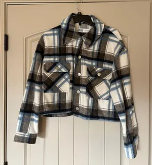 ZARA Cropped Flannel Plaid Shacket thumbnail 1