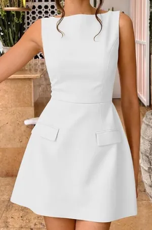 Amazon Women's Bodycon White Boat Neck Mini Dress thumbnail 1