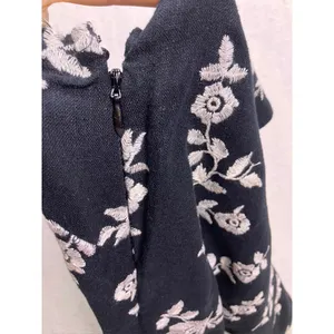 Abercrombie & Fitch Mini Dress Womens Small Tall Black Floral Linen‎ Embroidered thumbnail 6