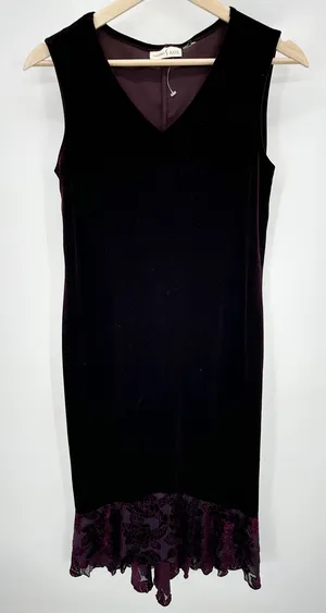 Y2K Purple Maxi Velvet Dress Size M Floral Sleeveless Whimsigoth‎ Dark Grunge thumbnail 1