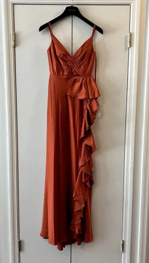 Mac Duggal 68551 Ruffle Slit High Waist Dress spice orange size 0 UB thumbnail 3
