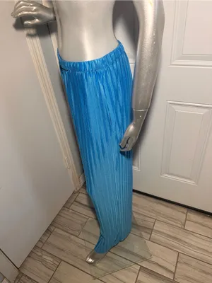 FRNCH Nouma Blue Pleated Wide Leg Pants Size M NWT Parisian Plisse Satin Trouser thumbnail 7