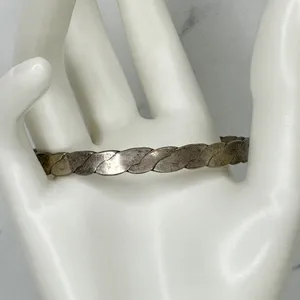 Vintage Mexico Flat Braided Bangle Bracelet Silver Tone ✨ thumbnail 9