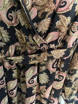 Miss Avenue Long Sleeve Maxi Dress Sheer Size L Black Paisley Floral Wrap Kaftan thumbnail 6