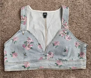 Wild Fable‎ Women's Floral Denim Crop Top Summer Vacation Party Beach size Large thumbnail 1