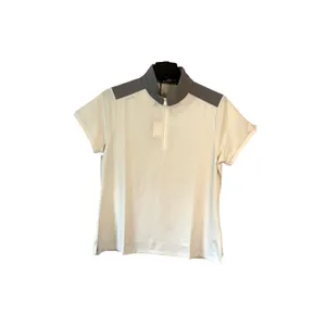 Ralph Lauren Top Womens Size L Cream Gray Short Sleeve Zip Golf Tennis NWT thumbnail 2