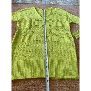Free People Neon Green Open Knit Sweater XS Long Sleeve V Neck Cotton Blend thumbnail 5