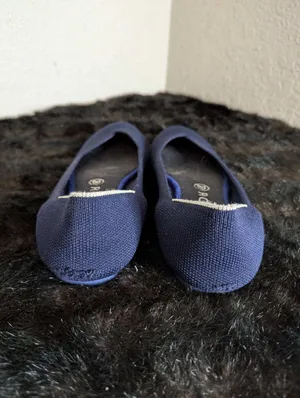 Rothy's Navy Blue The Round Toe Retired White Halo Ballet Flats EUC Size 8.5 thumbnail 6