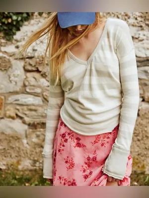 NWT Free People We The Free Sail Away Long Sleeve Tee - neutral combo - XS thumbnail 4