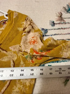 Anthropologie Yellow Floral Waffle Henley Long-Sleeve Top Cottagecore Boho thumbnail 7