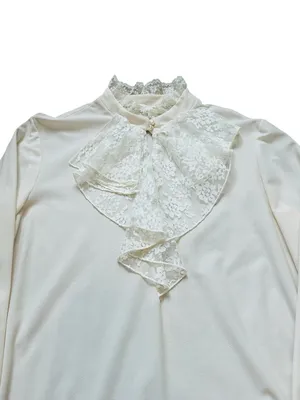 Vintage Women’s Victorian Blouse Cream Lace Ruffles Neck Edwardian Regency thumbnail 3